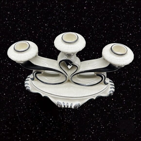 Vintage Mitterteich Bavaria Germany 3 Way Candle Stick Holder Ceramic 8”W 5.5”T - Picture 11 of 15